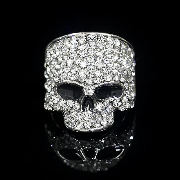 FishSheep Punk Hip-hop Austrian Crystal Skull Rings for Men Rock Rhinestone Biker Ring Fashion Male Skull Jewelry