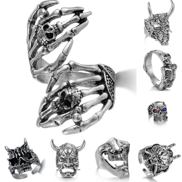 Full Body Skeleton Skull Ring Men and Women Hip Hop Rock Dark Hug Open Ring Demon Punk Gothic Biker Jewelry Halloween