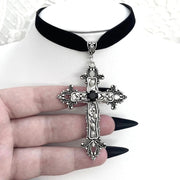 Goth Aesthetic Cross Red Velvet Choker Cross Pendant Necklace For Women Cute Chains grunge Choker collar indie collier