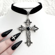 Goth Aesthetic Cross Red Velvet Choker Cross Pendant Necklace For Women Cute Chains grunge Choker collar indie collier