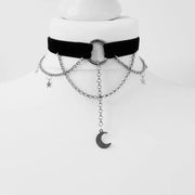 Goth Dainty Chain Crescent Moon and Stars Choker Witch Necklace Silver Colour Pendant Punk Jewelry Women Gift Fashion