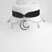 Goth Dainty Chain Crescent Moon and Stars Choker Witch Necklace Silver Colour Pendant Punk Jewelry Women Gift Fashion