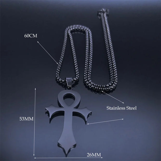 Goth Egyptian Cross Ankh Key of Life Necklace Stainless Steel Black Color Amulet Religious Necklaces Gothic Jewelry