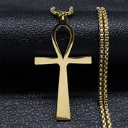 Goth Egyptian Cross Ankh Key of Life Necklace Stainless Steel Black Color Amulet Religious Necklaces Gothic Jewelry