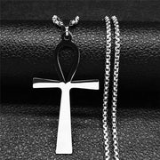 Goth Egyptian Cross Ankh Key of Life Necklace Stainless Steel Black Color Amulet Religious Necklaces Gothic Jewelry