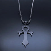 Goth Egyptian Cross Ankh Key of Life Necklace Stainless Steel Black Color Amulet Religious Necklaces Gothic Jewelry