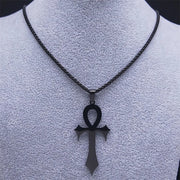 Goth Egyptian Cross Ankh Key of Life Necklace Stainless Steel Black Color Amulet Religious Necklaces Gothic Jewelry