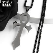 Goth Egyptian Cross Ankh Key of Life Necklace Stainless Steel Black Color Amulet Religious Necklaces Gothic Jewelry