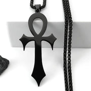 Goth Egyptian Cross Ankh Key of Life Necklace Stainless Steel Black Color Amulet Religious Necklaces Gothic Jewelry