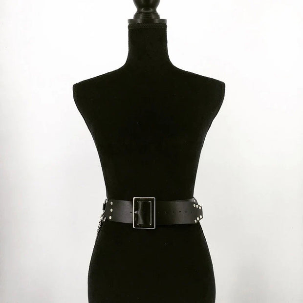 Goth Punk Corset Belt Adjustable Women Waist Metal Chain Skirt Leather Belts Harness Nightclub Hiphop Rock Sexy Dress