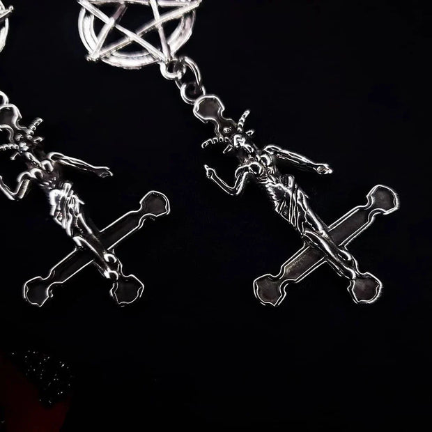 Goth Punk Style Inverted Pentagram Baphomet Satan Earrings Religion Dark Art Fairy Goth Lovers Best Accessories