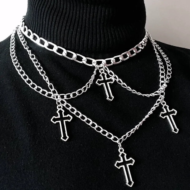 Goth Streetwear Necklaces Grunge Cross Pendants Women Men Neck Chain Indie Jewelry On The Neck 2021 E Girl Choker