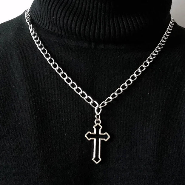 Goth Streetwear Necklaces Grunge Cross Pendants Women Men Neck Chain Indie Jewelry On The Neck 2021 E Girl Choker