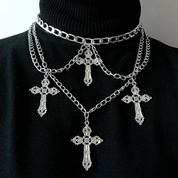 Goth Streetwear Necklaces Grunge Cross Pendants Women Men Neck Chain Indie Jewelry On The Neck 2021 E Girl Choker