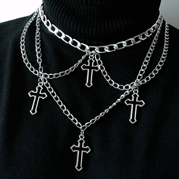 Goth Streetwear Necklaces Grunge Cross Pendants Women Men Neck Chain Indie Jewelry On The Neck 2021 E Girl Choker