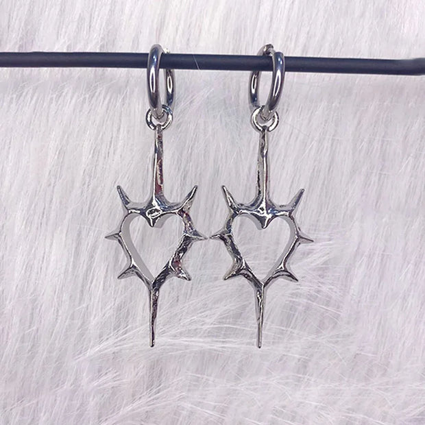 Goth Thorn Heart Earrings Korean Fashion Cross Earrings for Women Punk Charms Earring Grunge Jewelry Hip Hop Vintage