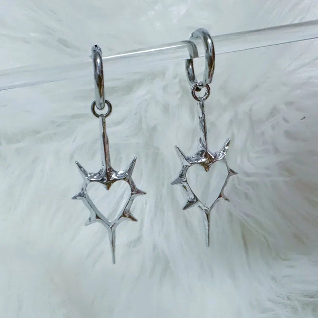 Goth Thorn Heart Earrings Korean Fashion Cross Earrings for Women Punk Charms Earring Grunge Jewelry Hip Hop Vintage