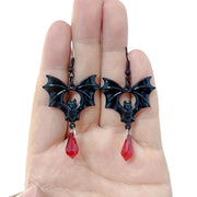 Gothic Vampire Bat Earrings For Women Man Fashion Pagan Witch Jewelry Accessories Red Crystal Vintage Bat Pendant Ear