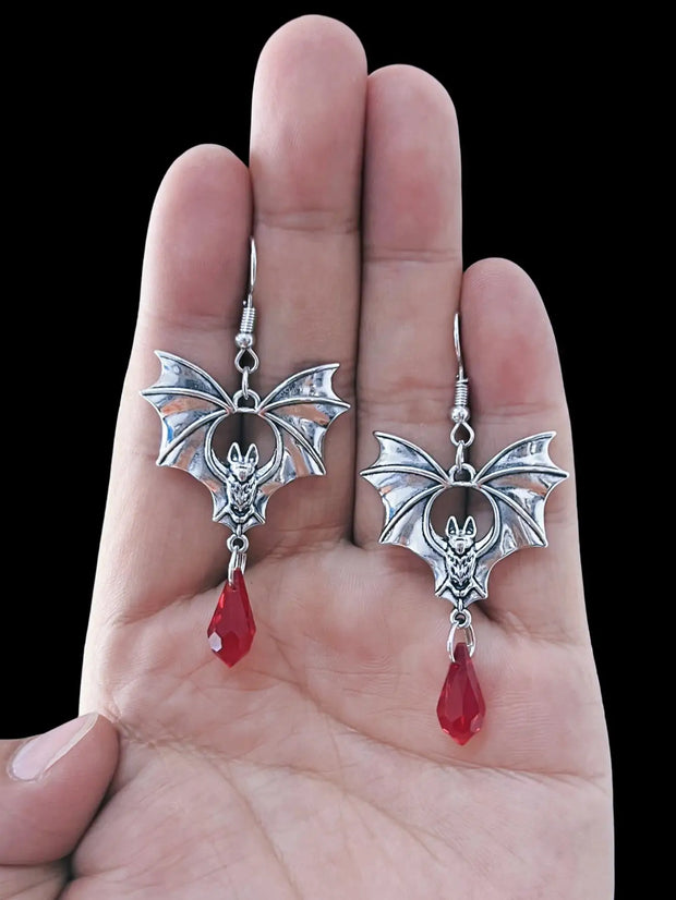 Gothic Vampire Bat Earrings For Women Man Fashion Pagan Witch Jewelry Accessories Red Crystal Vintage Bat Pendant Ear