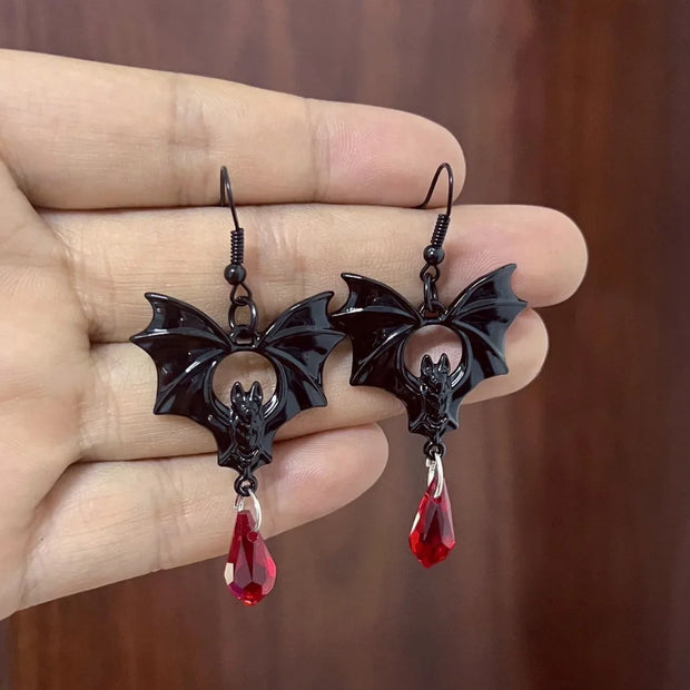 Gothic Vampire Bat Earrings For Women Man Fashion Pagan Witch Jewelry Accessories Red Crystal Vintage Bat Pendant Ear