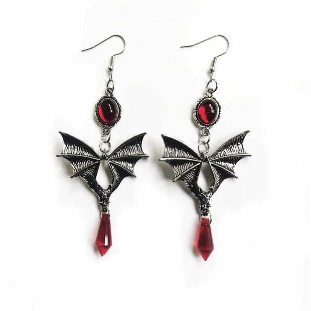 Gothic Vampire Bat Earrings For Women Man Fashion Pagan Witch Jewelry Accessories Red Crystal Vintage Bat Pendant Ear