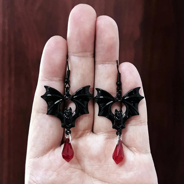 Gothic Vampire Bat Earrings For Women Man Fashion Pagan Witch Jewelry Accessories Red Crystal Vintage Bat Pendant Ear