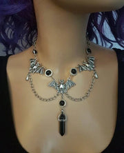 Gothic Bat Necklace Halloween necklace Vampire Bat Necklace Gothic Jewelry Classic Goth Victorian necklace - black.