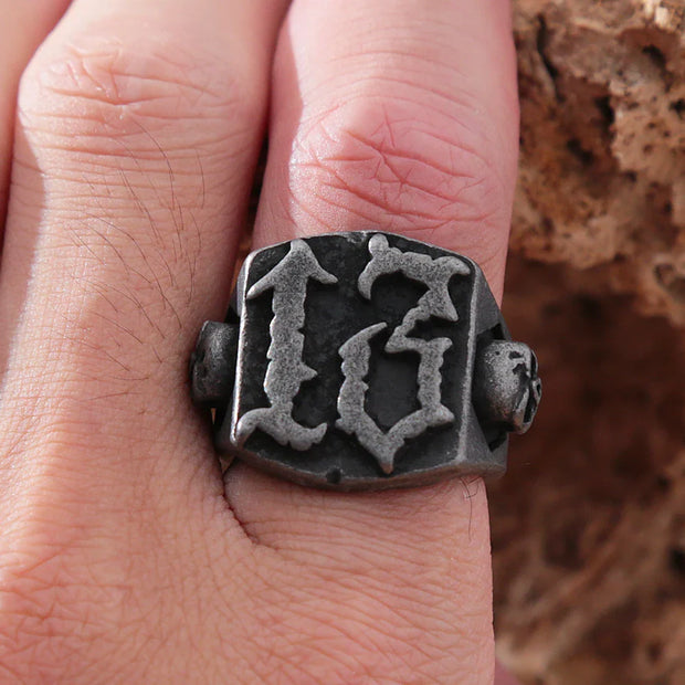 Gothic Black 13 Skull Ring Men Punk Hip Hop Street Stainless Steel Biker Men Number 13 Ring Amulet Fashion Jewelry Gift