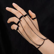 Gothic Black Ring Hand Harness - Statement Jewelry - black - Bracelet & bracelets