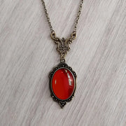 Gothic Blood Red Quartz Charm Necklace Butterfly Necklace For Women Vampire Embossed Witch Jewelry Accessories Vintage