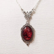 Gothic Blood Red Quartz Charm Necklace Butterfly Necklace For Women Vampire Embossed Witch Jewelry Accessories Vintage