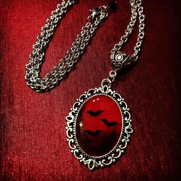 Gothic Blood Red Quartz Charm Necklace Butterfly Necklace For Women Vampire Embossed Witch Jewelry Accessories Vintage