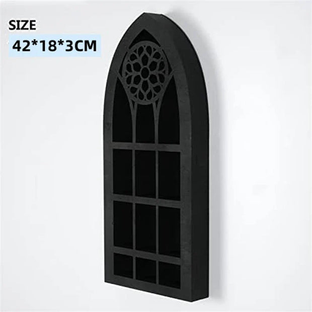 Gothic Cathedral Window Shelf – Gothic-Inspired Display Shelf for Crystals and Curios - Black - wall decorations