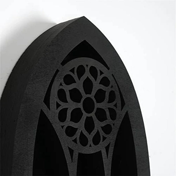 Gothic Cathedral Window Shelf – Gothic-Inspired Display Shelf for Crystals and Curios - Black - wall decorations