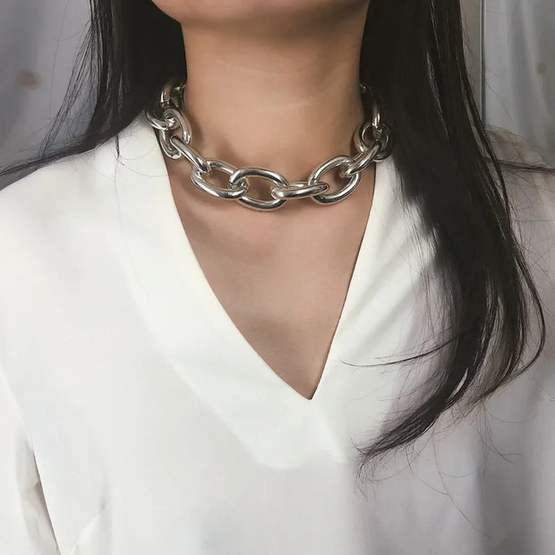 Gothic Chunky Chain Choker Necklace Punk Rock Statement Necklace Women Goth Jewelry Vintage Collar Femme Fashion Jewelry