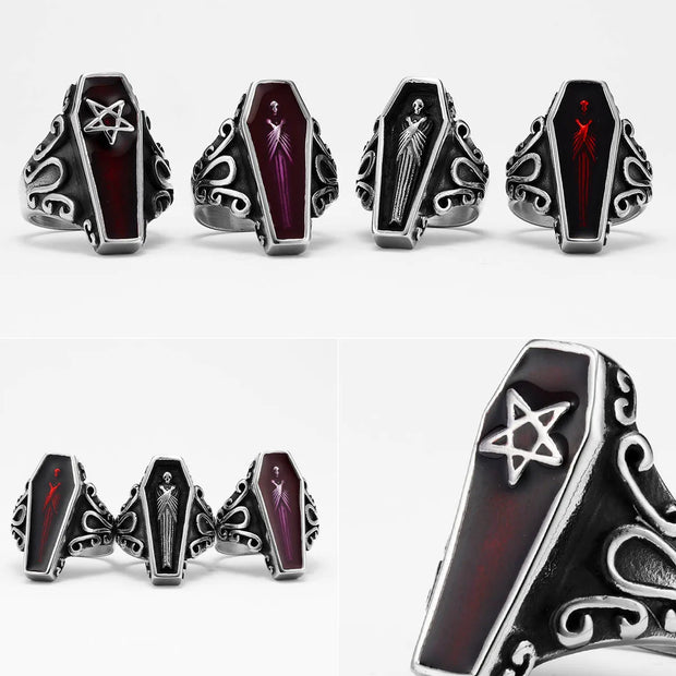 Gothic Mummy Vampire Coffin Men Rings Stainless Steel Women Jewelry Punk Rock Cool Stuff Fashion Accessories Gift