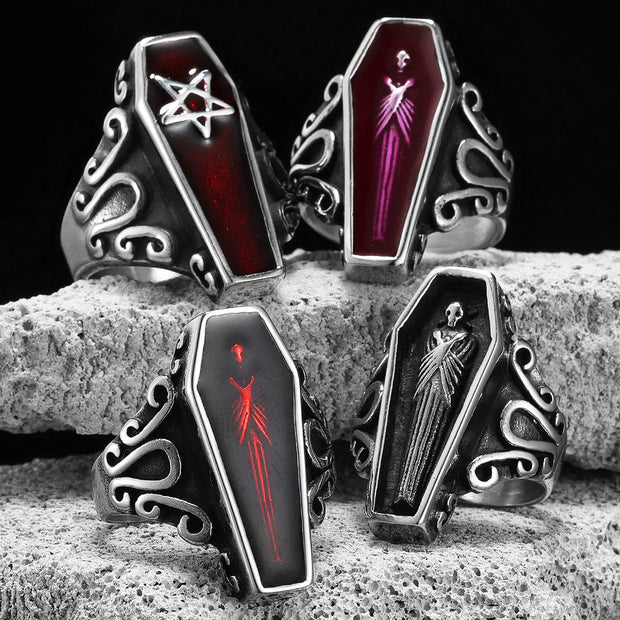 Gothic Mummy Vampire Coffin Men Rings Stainless Steel Women Jewelry Punk Rock Cool Stuff Fashion Accessories Gift