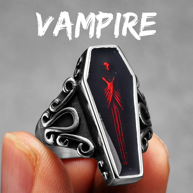 Gothic Mummy Vampire Coffin Men Rings Stainless Steel Women Jewelry Punk Rock Cool Stuff Fashion Accessories Gift