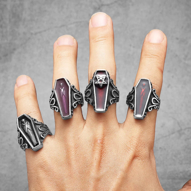 Gothic Mummy Vampire Coffin Men Rings Stainless Steel Women Jewelry Punk Rock Cool Stuff Fashion Accessories Gift