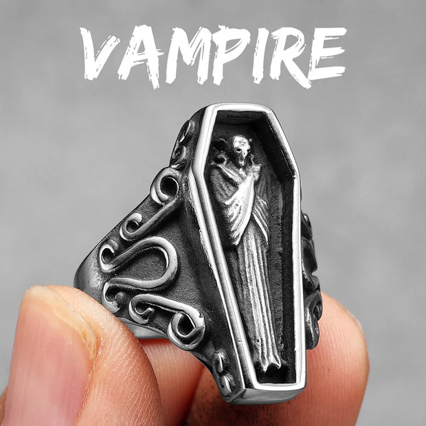 Gothic Mummy Vampire Coffin Men Rings Stainless Steel Women Jewelry Punk Rock Cool Stuff Fashion Accessories Gift