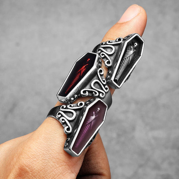 Gothic Mummy Vampire Coffin Men Rings Stainless Steel Women Jewelry Punk Rock Cool Stuff Fashion Accessories Gift