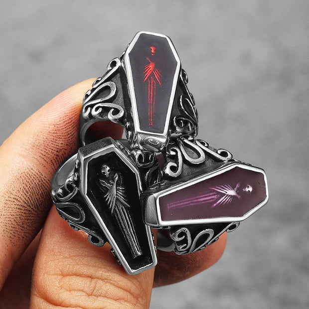 Gothic Mummy Vampire Coffin Men Rings Stainless Steel Women Jewelry Punk Rock Cool Stuff Fashion Accessories Gift