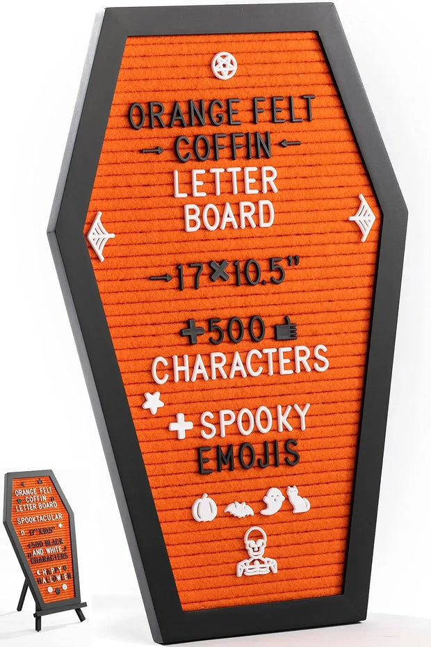 Gothic Coffin-Shaped Message Board – Halloween Horror Party Sign Decor - orange - Desktop decorations