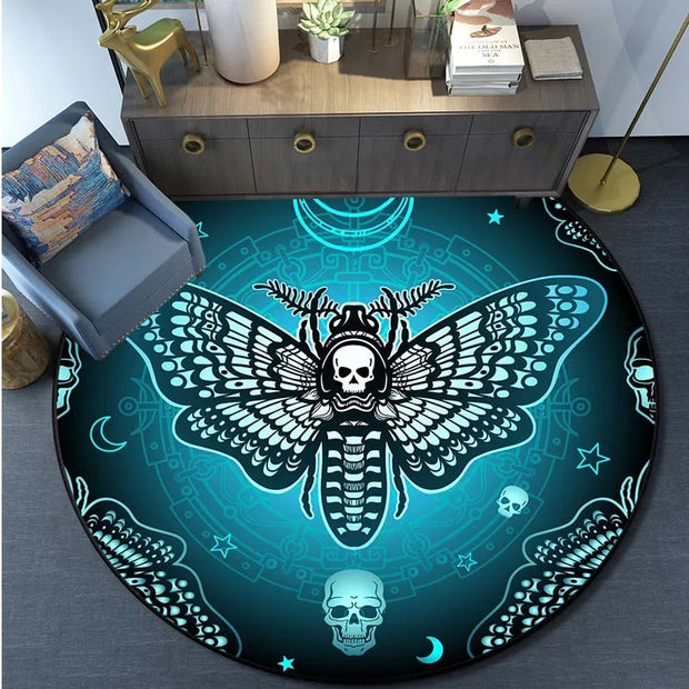 Gothic Death’s-Head Hawk Moth Rug - Mystical Round Carpet for Gothic & Occult Home Decor - Carpets & Tapestries