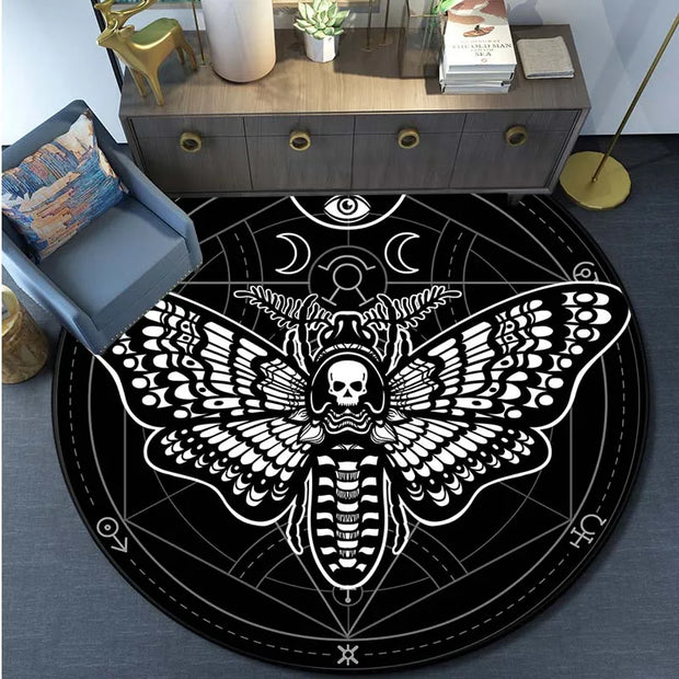 Gothic Death’s-Head Hawk Moth Rug - Mystical Round Carpet for Gothic & Occult Home Decor - Carpets & Tapestries