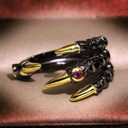 Gothic Dragon Claw Ring – Black and Gold Dragon Claw Ring with Red Gemstone for Alternative Fashion - ring