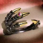 Gothic Dragon Claw Ring – Black and Gold Dragon Claw Ring with Red Gemstone for Alternative Fashion - ring