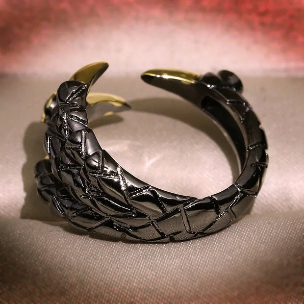 Gothic Dragon Claw Ring – Black and Gold Dragon Claw Ring with Red Gemstone for Alternative Fashion - ring