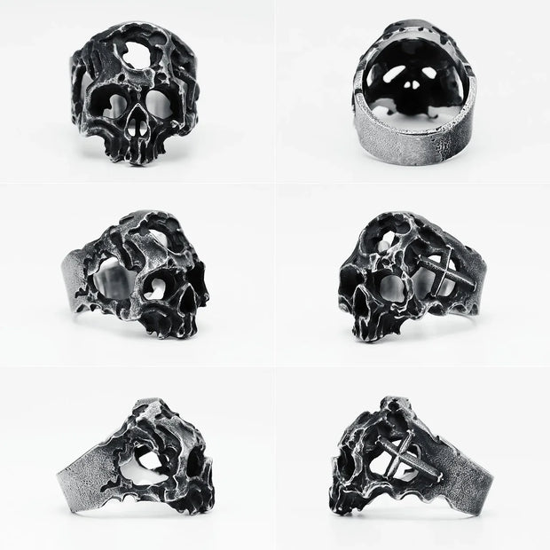 Hollow Skull Men Ring 316L Stainless Steel Weathering Cranium Rock HipHop Party for Biker Rider Male Boyfriend Jewelry