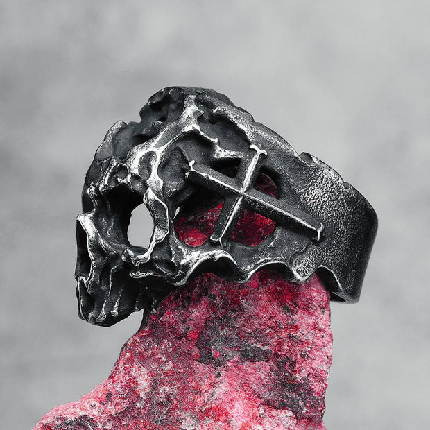 Hollow Skull Men Ring 316L Stainless Steel Weathering Cranium Rock HipHop Party for Biker Rider Male Boyfriend Jewelry